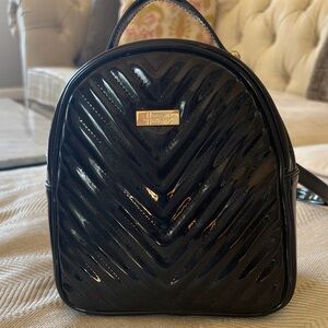 Harrods Black Patent Chevron Mini Backpack